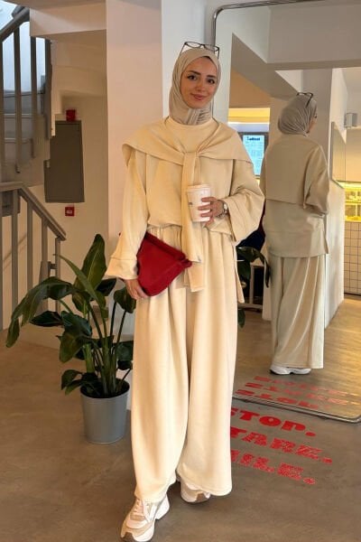 Krem Oysho Bağlamalı Pantolon Takım