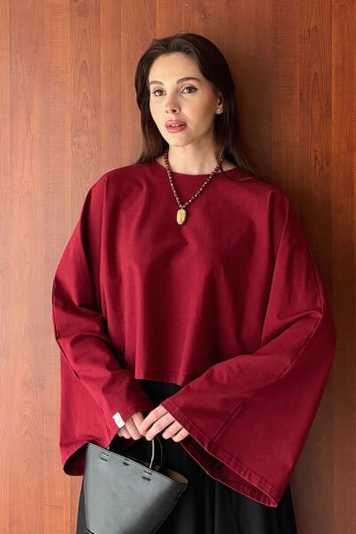 Bordo Süprem Yarasa Kol Crop