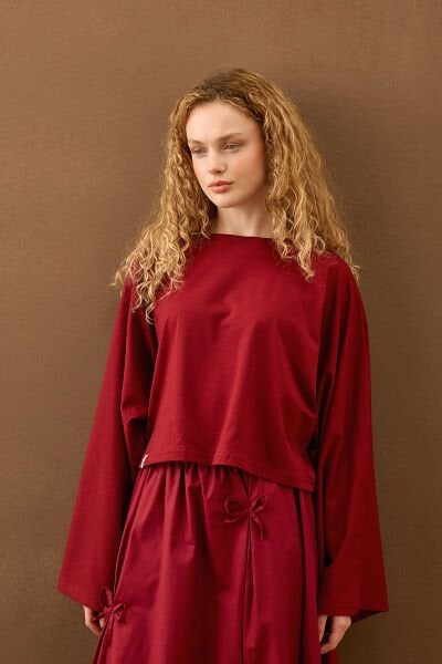 Bordo Süprem Yarasa Kol Crop