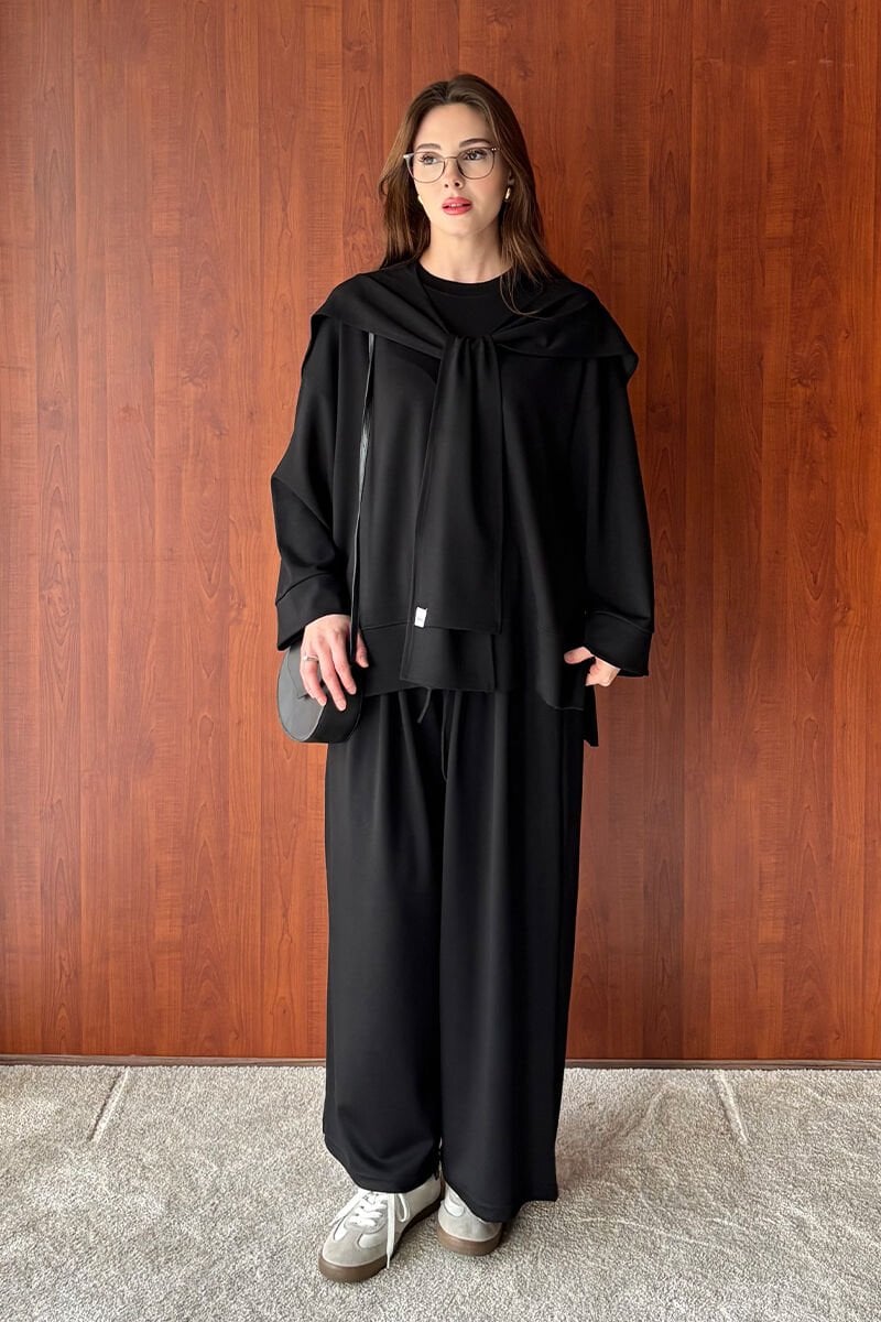 Siyah Oysho Bağlamalı Pantolon Takım