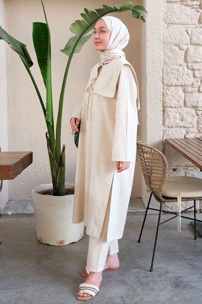 Organik Keten Bahriye Yaka Tunik