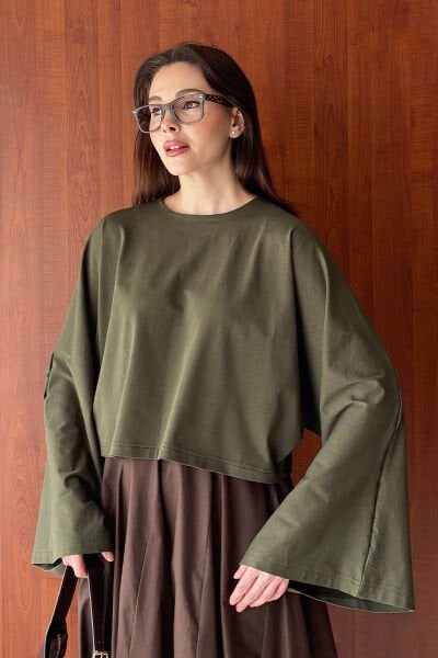 Haki Süprem Yarasa Kol Crop