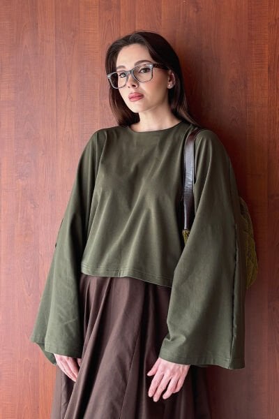 Haki Süprem Yarasa Kol Crop