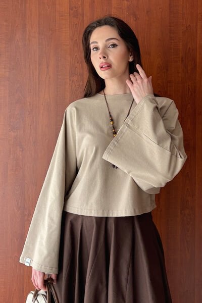 Taş Süprem Yarasa Kol Crop