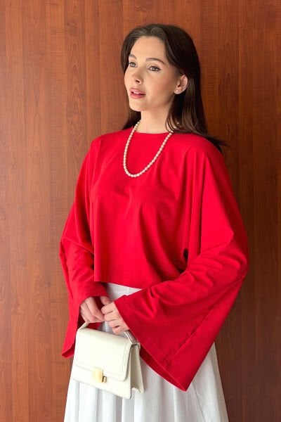 Kırmızı Süprem Yarasa Kol Crop