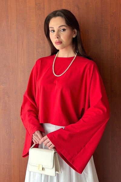 Kırmızı Süprem Yarasa Kol Crop