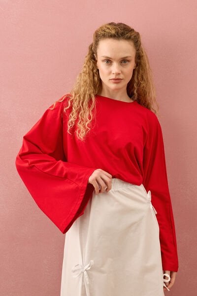 Kırmızı Süprem Yarasa Kol Crop