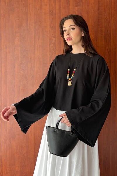 Siyah Süprem Yarasa Kol Crop