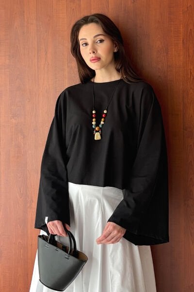 Siyah Süprem Yarasa Kol Crop