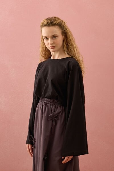 Siyah Süprem Yarasa Kol Crop