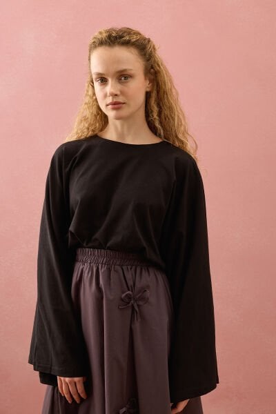 Siyah Süprem Yarasa Kol Crop