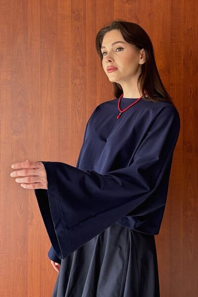 Lacivert Süprem Yarasa Kol Crop