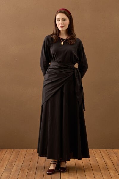 Siyah Bağlamalı Pamuk Etek