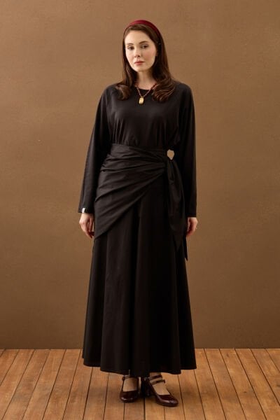 Siyah Bağlamalı Pamuk Etek