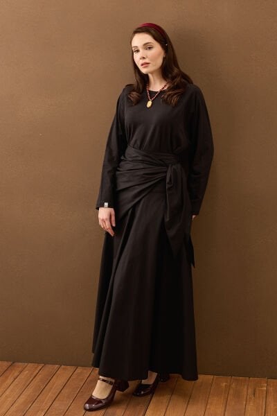 Siyah Bağlamalı Pamuk Etek