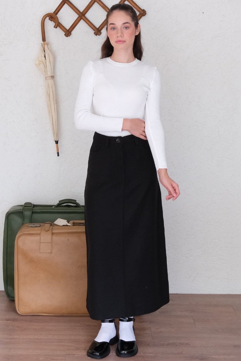 Siyah Kaşe Kalem Etek