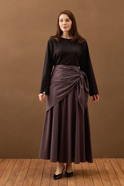 Antrasit Bağlamalı Pamuk Etek