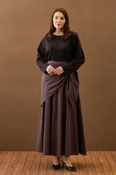 Antrasit Bağlamalı Pamuk Etek