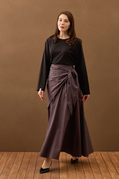 Antrasit Bağlamalı Pamuk Etek