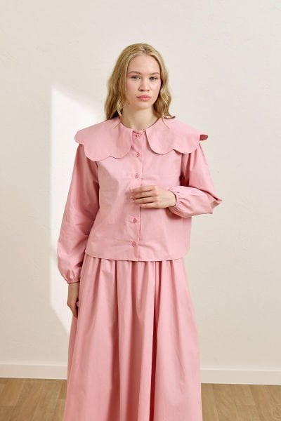 Pembe Papatya Yaka Crop Gömlek