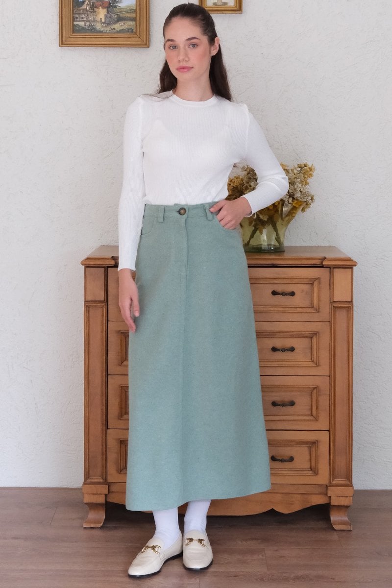 Mint Yeşili Kaşe Kalem Etek