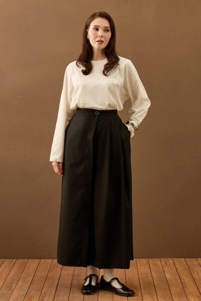 Siyah Poliviskon Etekli Pantolon