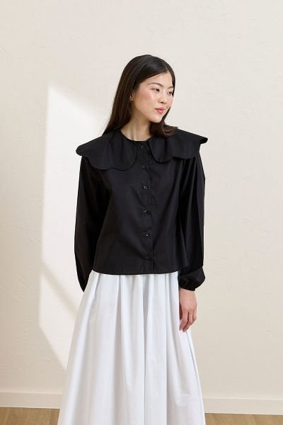 Siyah Papatya Yaka Crop Gömlek