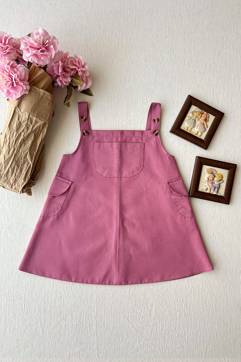 Pembe Çocuk Keten Etekli Salopet