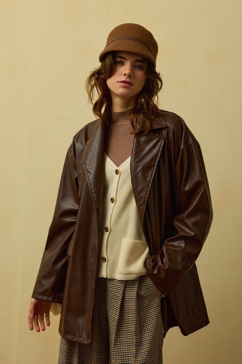 Acı Kahverengi Deri Ceket