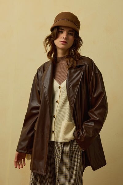 Acı Kahverengi Deri Ceket