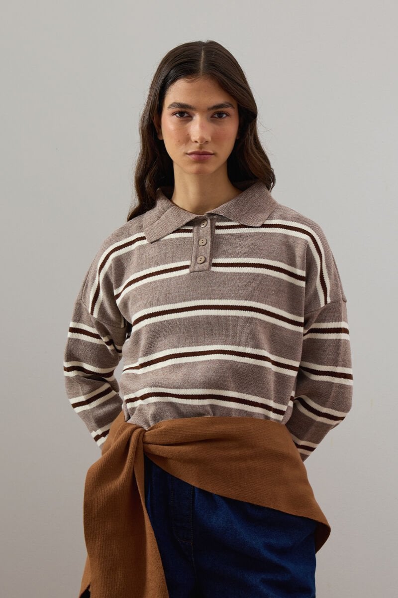 Vizon Düğme Detay Triko Kazak