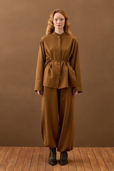 Karamel Krep Şalvar Takım