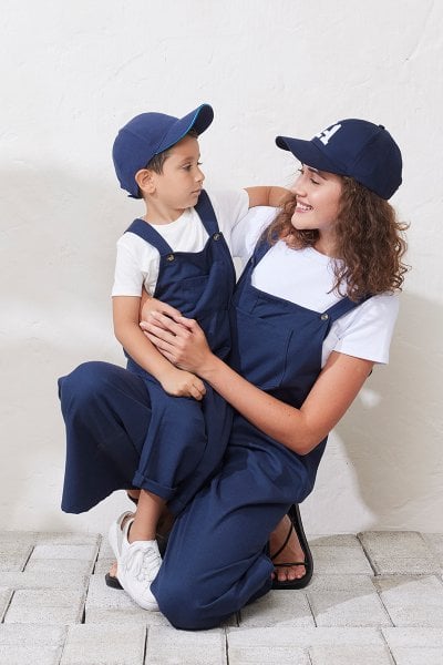 Anne - Çocuk Lacivert Keten Salopet Tulum