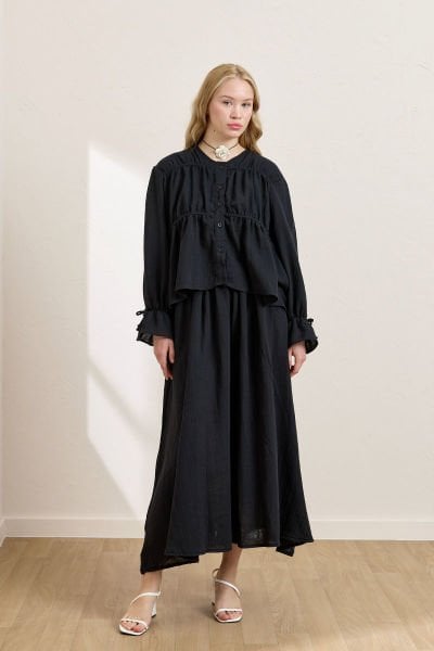 Siyah Müslin Biyeli Bluz & Balon Etek Takım