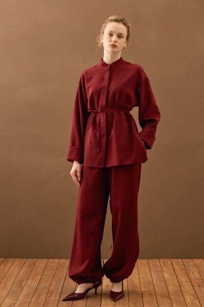 Bordo Krep Şalvar Takım