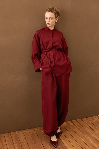 Bordo Krep Şalvar Takım
