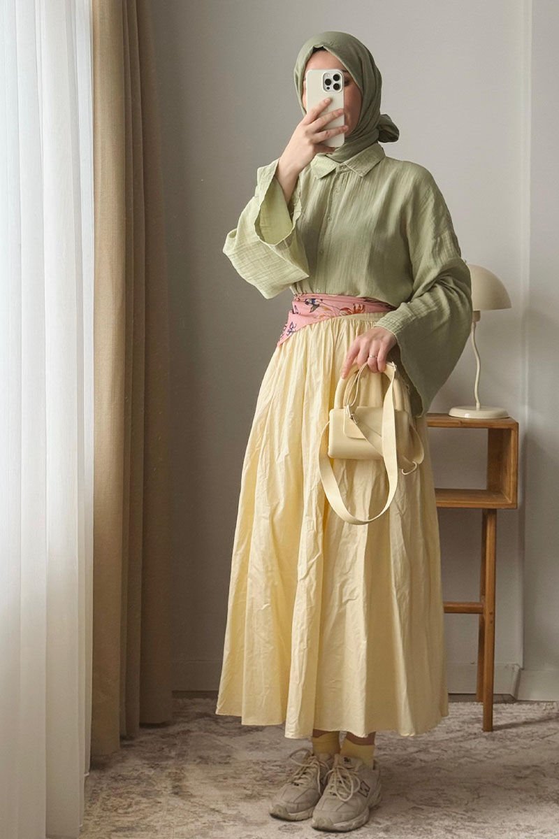 Tereyağ Sarısı Kraşlı Balon Etek