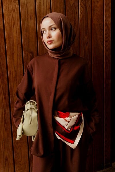 Tozlu Kahve Krep Şalvar Takım