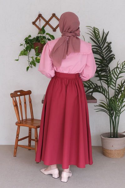 Pembe Yakası Fırfırlı Gömlek