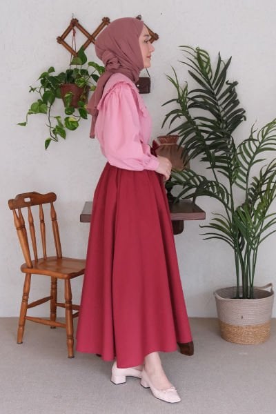 Pembe Yakası Fırfırlı Gömlek