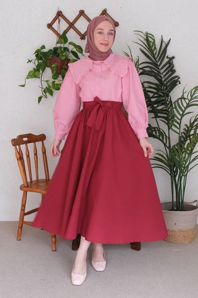 Pembe Yakası Fırfırlı Gömlek