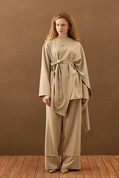 Vizon Poliviskon Bağlamalı Tunik & Double Paça Pantolon Takım