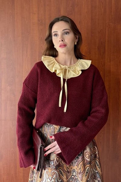 Bordo V Yaka Triko Kazak