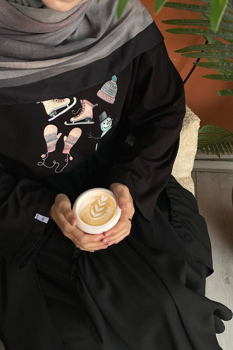 Siyah Winter Baskılı Basic Body