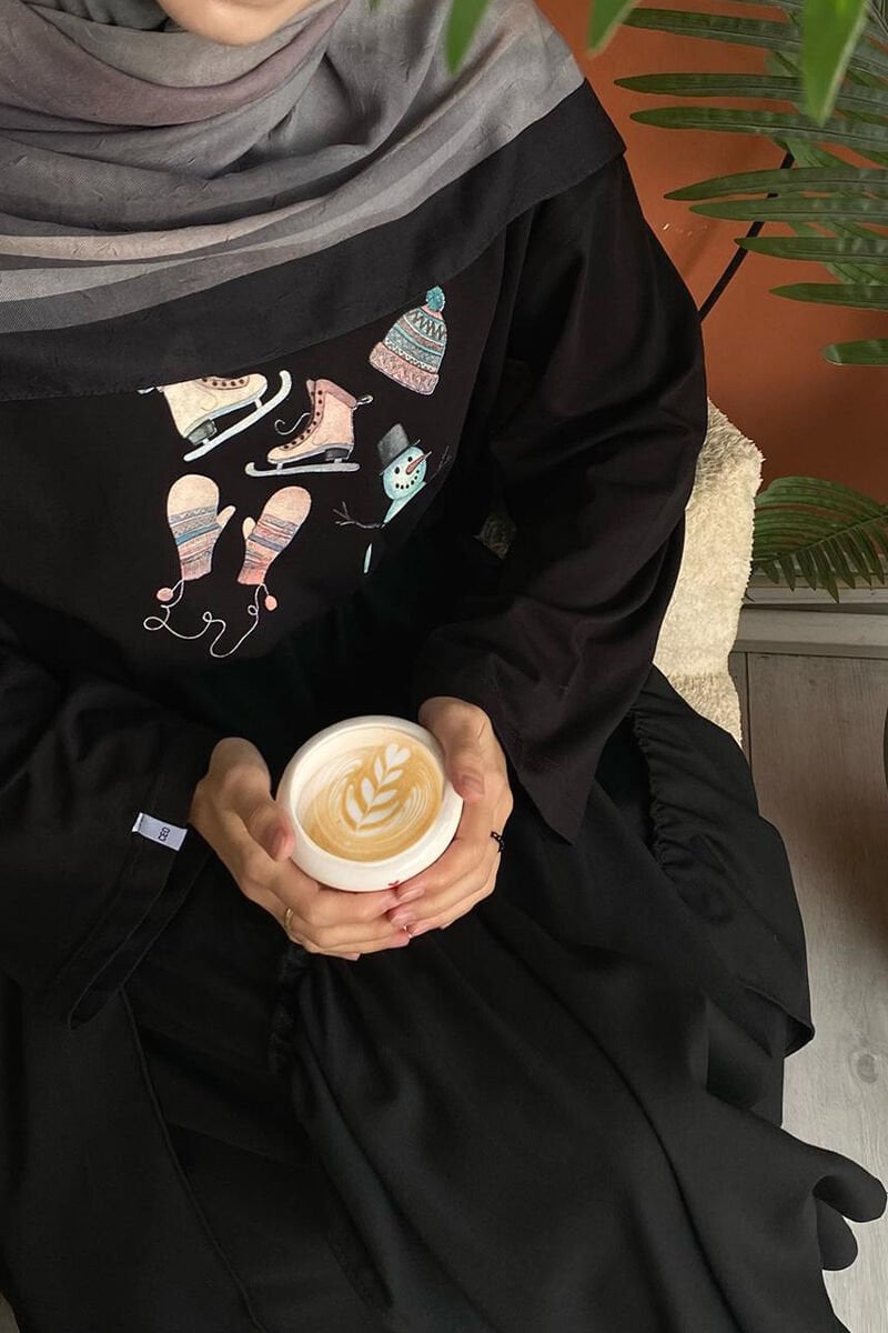 Siyah Winter Baskılı Basic Body