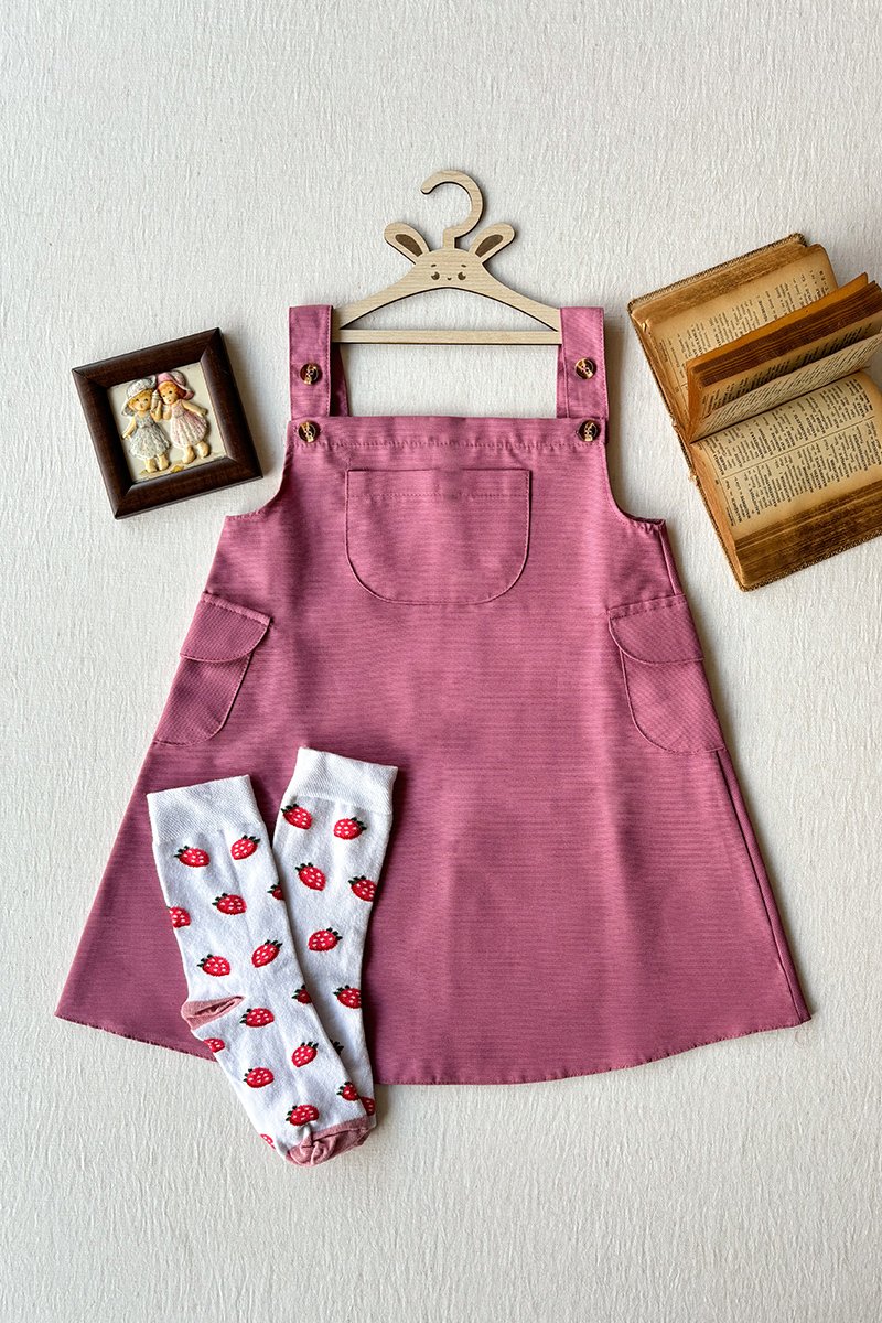 Pembe Çocuk Keten Etekli Salopet