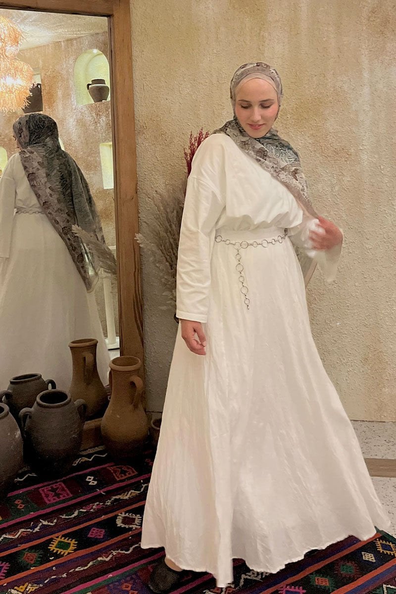 Ekru Body & Beyaz Kraşlı Balon Etek Takım