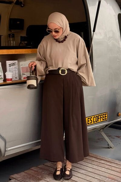 Acı Kahve Poliviskon Etekli Pantolon