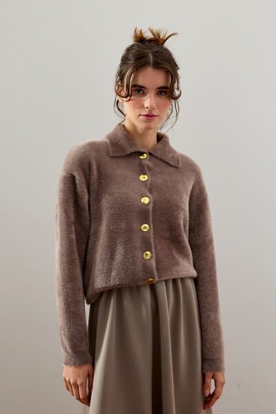 Vizon  Polo Yaka Peluş Hırka