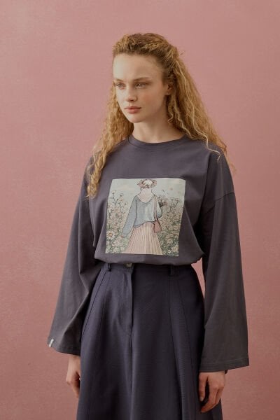 Antrasit Papatya Kız Baskılı Basic Body